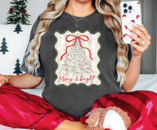 Load image into Gallery viewer, Merry & Bright tree stripes bow