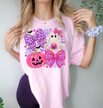 Load image into Gallery viewer, Pink & purple leopard ghost bow tee