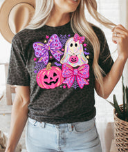 Load image into Gallery viewer, Pink & purple leopard ghost bow tee