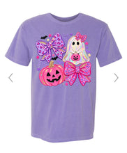 Load image into Gallery viewer, Pink & purple leopard ghost bow tee