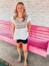 Load image into Gallery viewer, Cream + Black embroidered top
