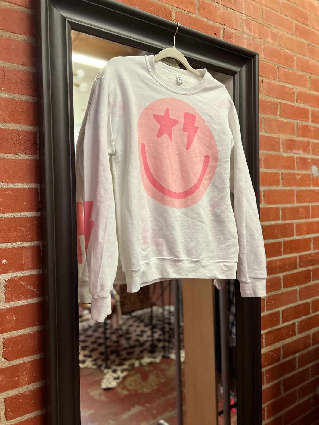 white tie dye Pink Bulldog Sweatshirt, Small