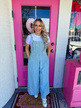 Load image into Gallery viewer, Denim light wash wide leg overalls
