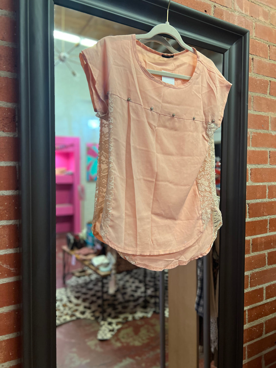 light pink w/ lace Pink Bulldog Womens Top, Small