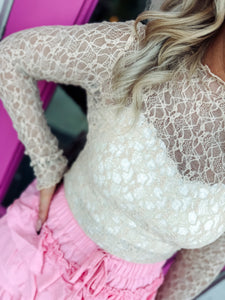 Elegant Sheer Lace Mock Neck Top