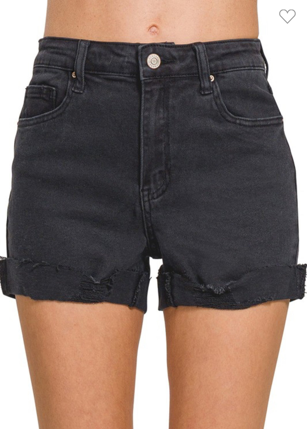 Black cuffed denim shorts