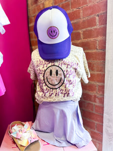 Youth leopard lavender happy tee