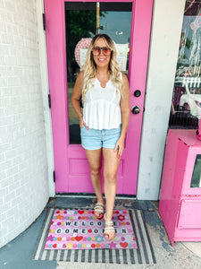 V neck white flowy tank