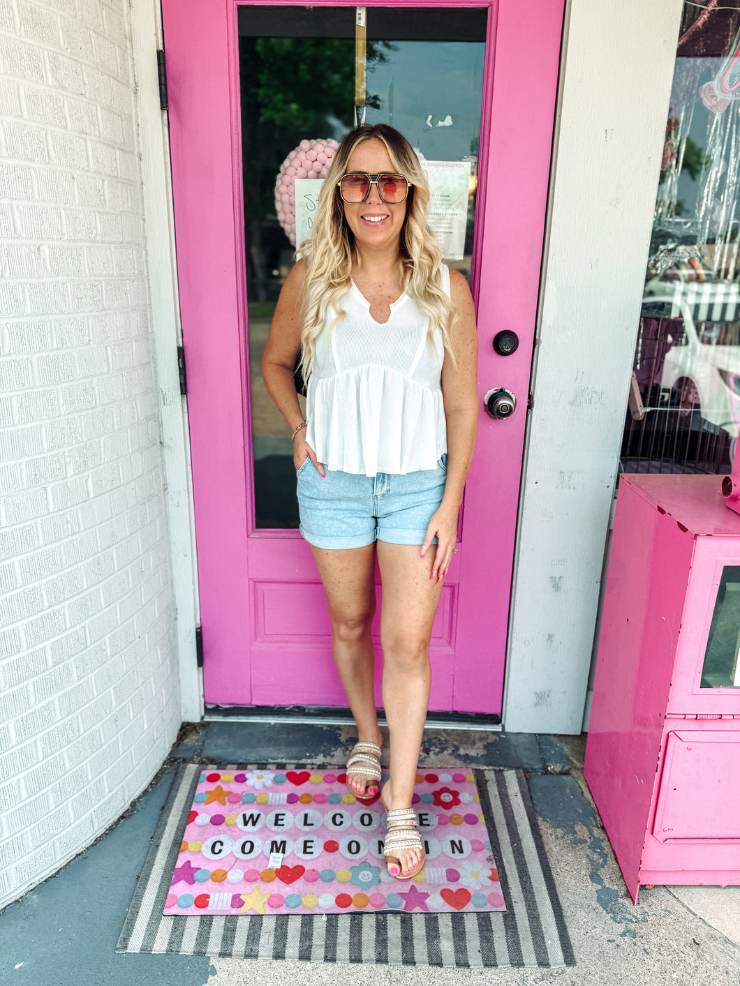 V neck white flowy tank