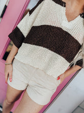 Load image into Gallery viewer, Split Neck Stripe 3/4 Sleeve Sweater

