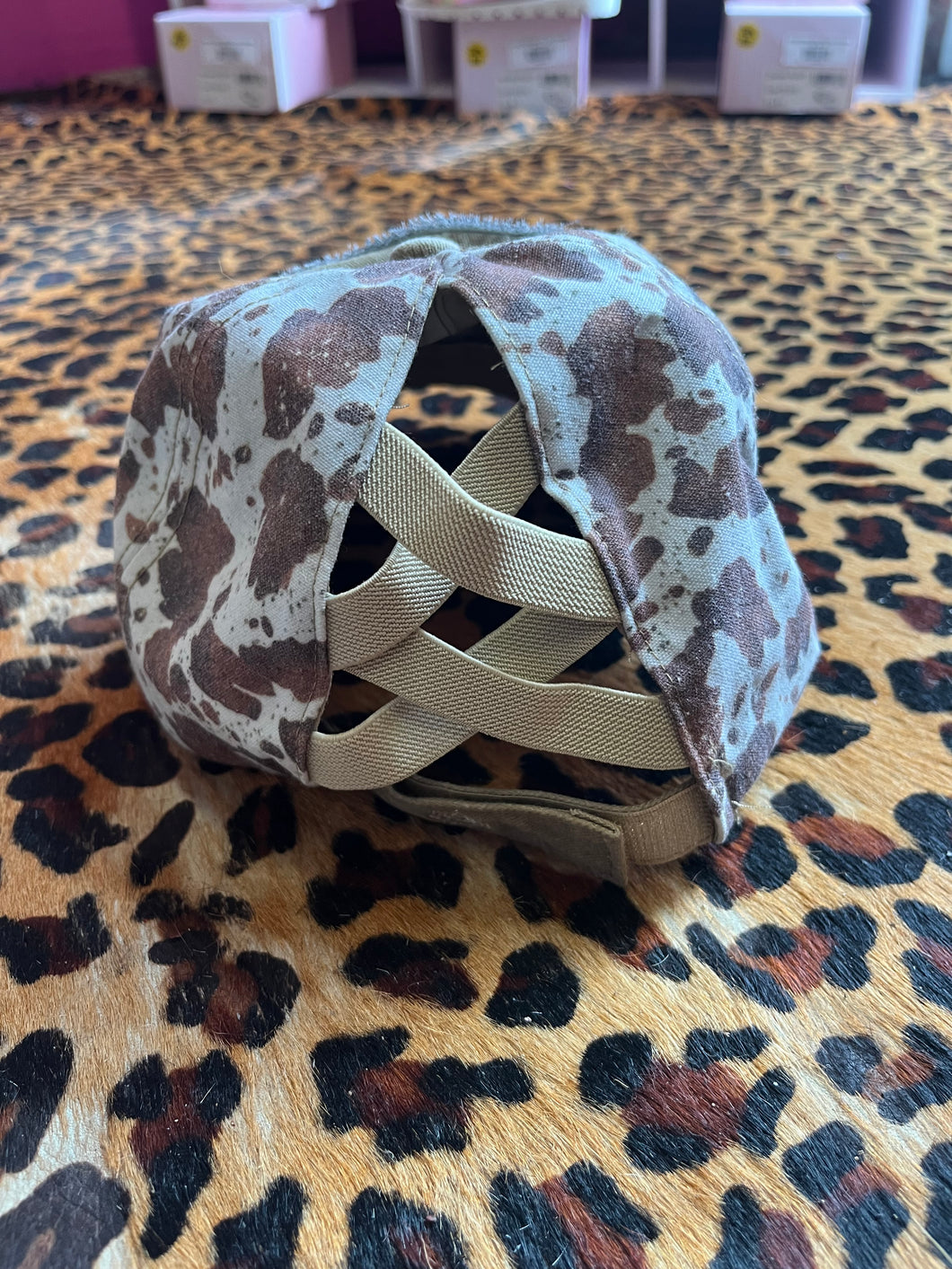 cow print Pink Bulldog Hats, One Size