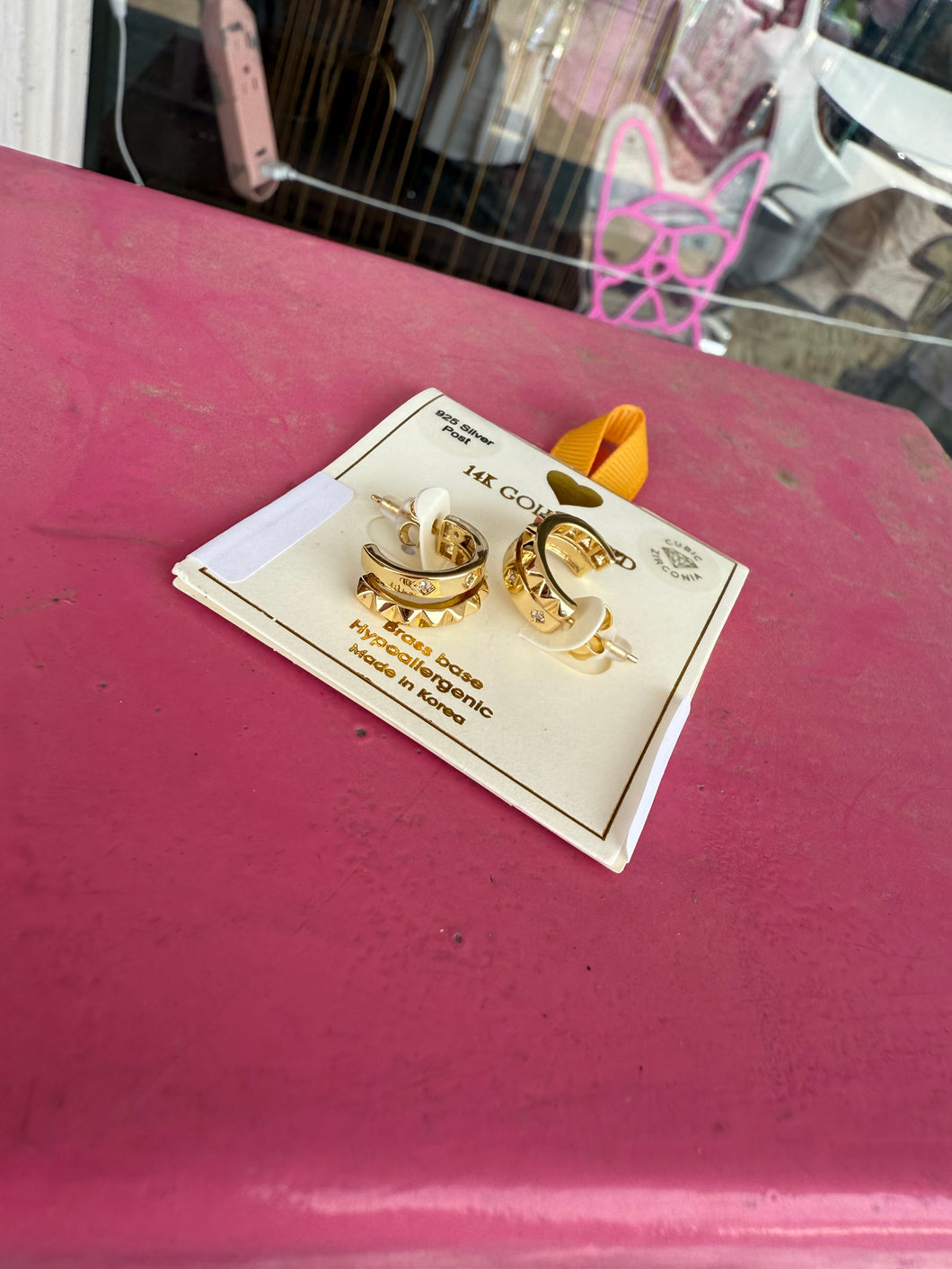 Gold stud rhinestone hoops