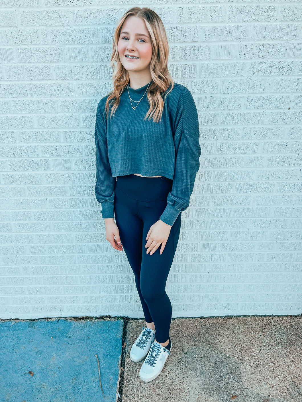 Waffle knit mineral washed Crop