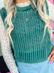 Acid Washed Fishnet Sweater Vest