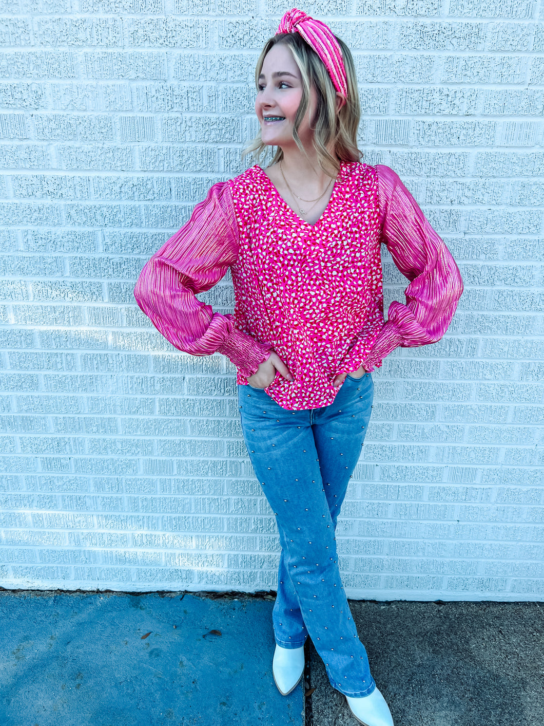 Pink leopard + shimmer Sleeve Top
