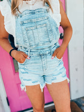 Load image into Gallery viewer, Acid wash distressed overalls
