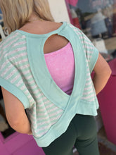 Load image into Gallery viewer, Mint Striped French Terry Open Back Top
