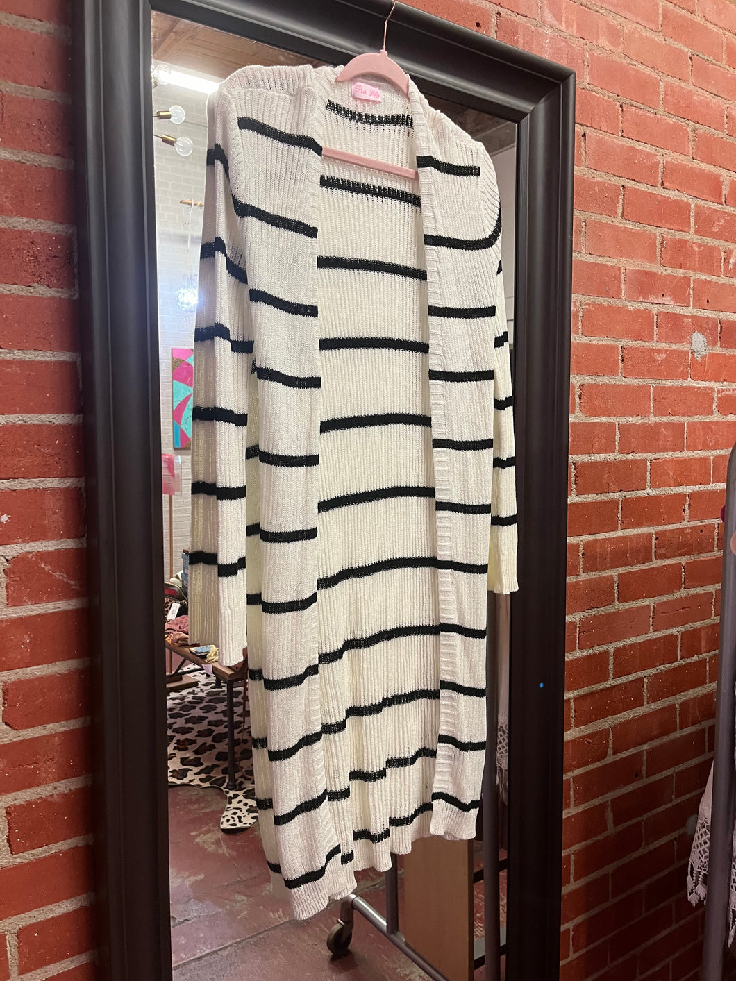 black and white stripe Pink Lily Cardigan, Small