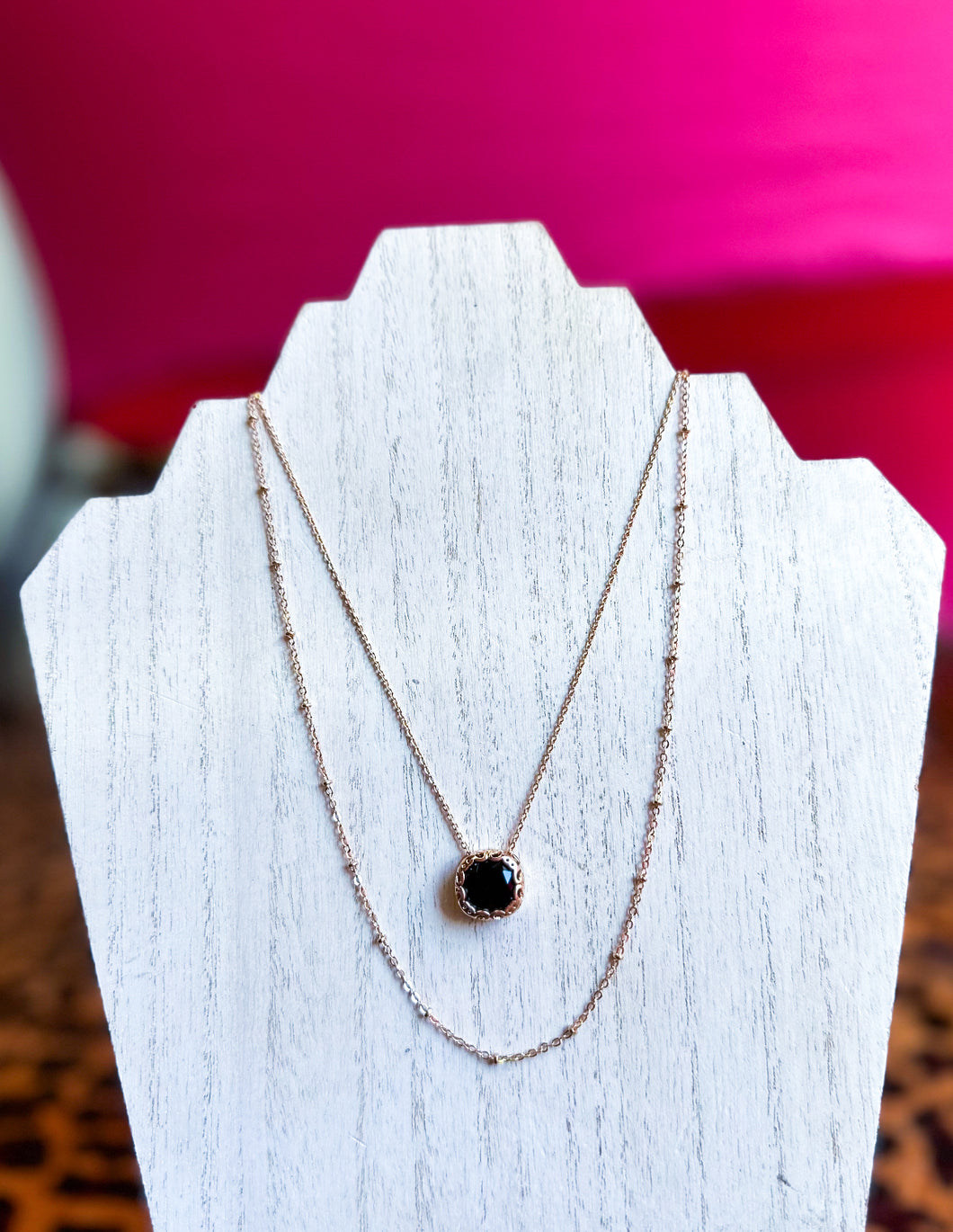 Gold with black stone layer necklace