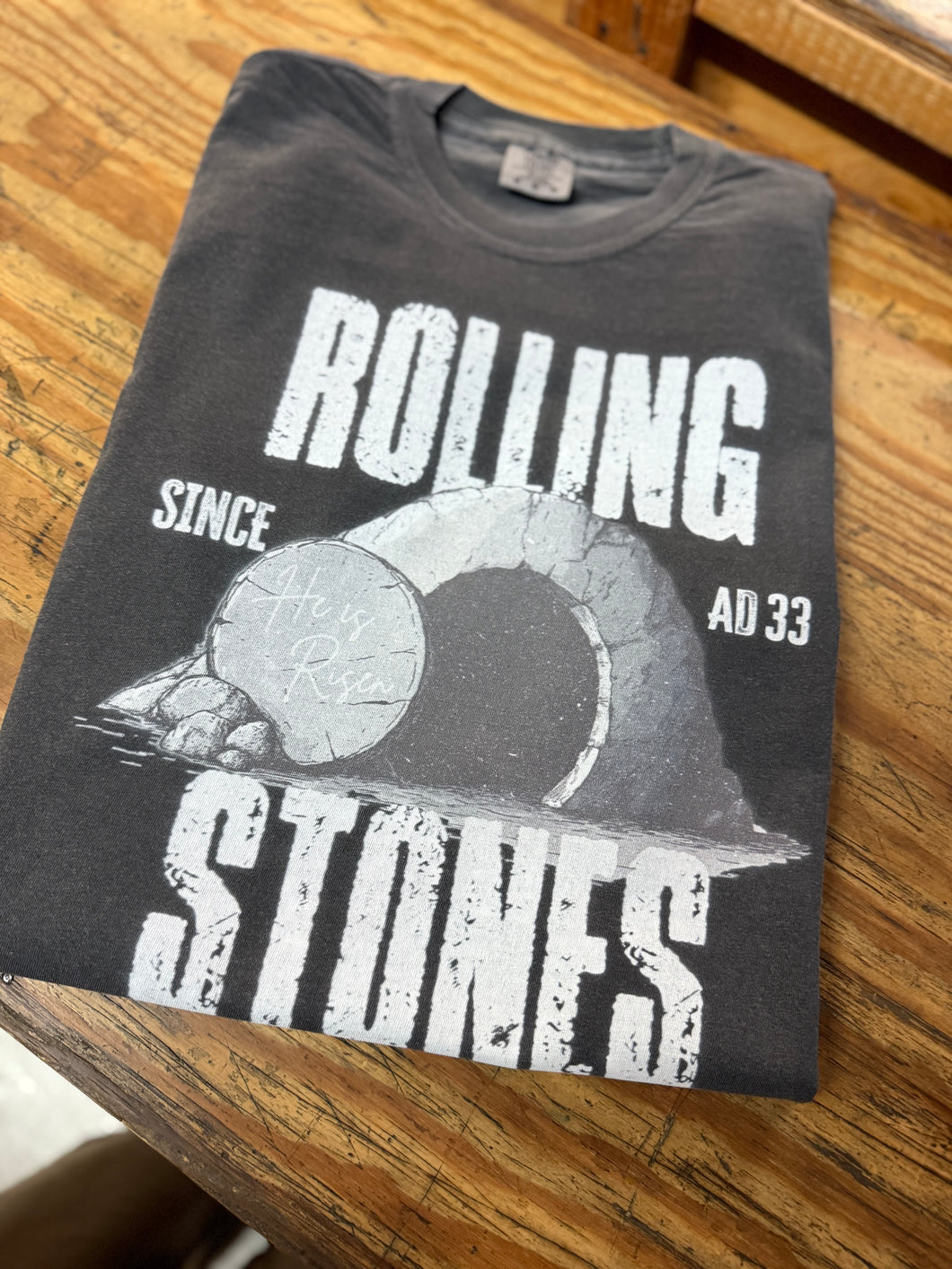 Gray Rolling Stones tee