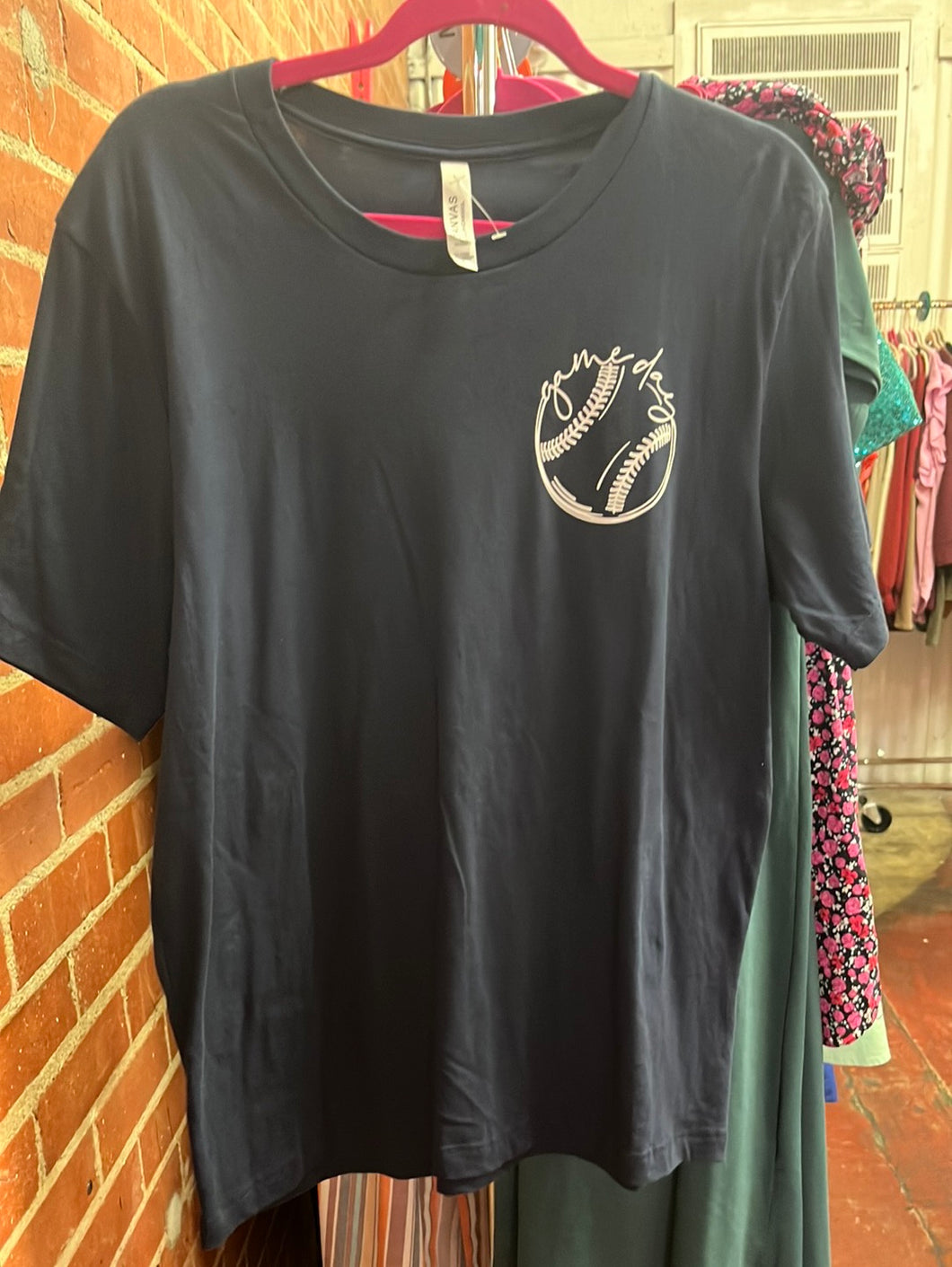 Navy Pink Bulldog Womens Graphic Tee, Large