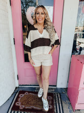 Load image into Gallery viewer, Split Neck Stripe 3/4 Sleeve Sweater
