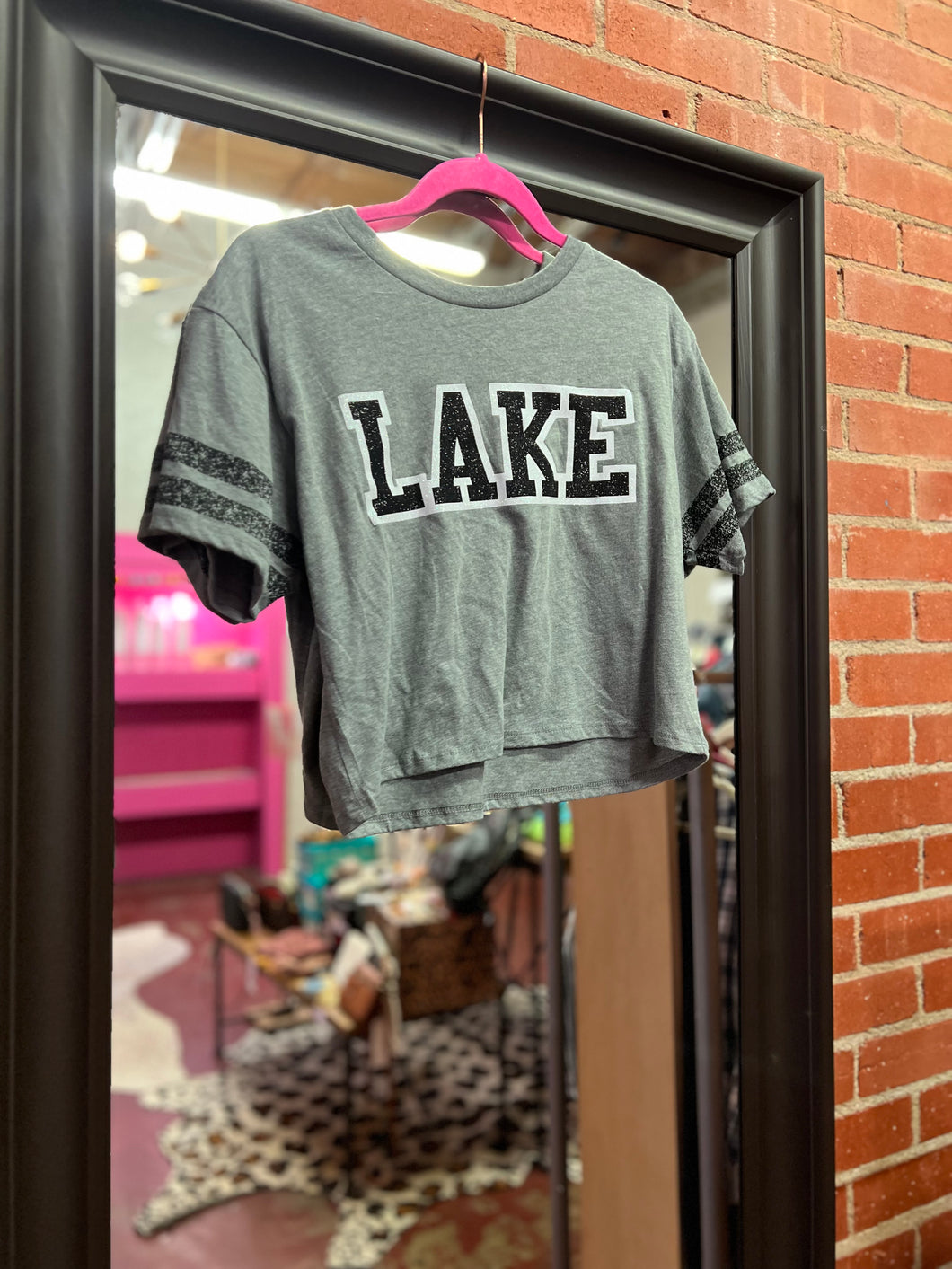 Gray Pink Bulldog Womens Graphic Tee, Small