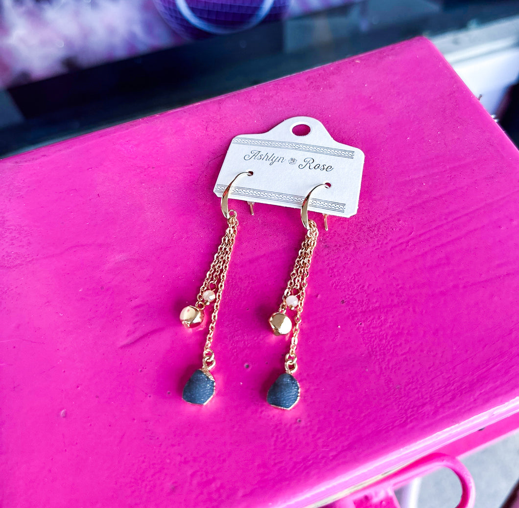 Gold and gray druzy dangle earrings