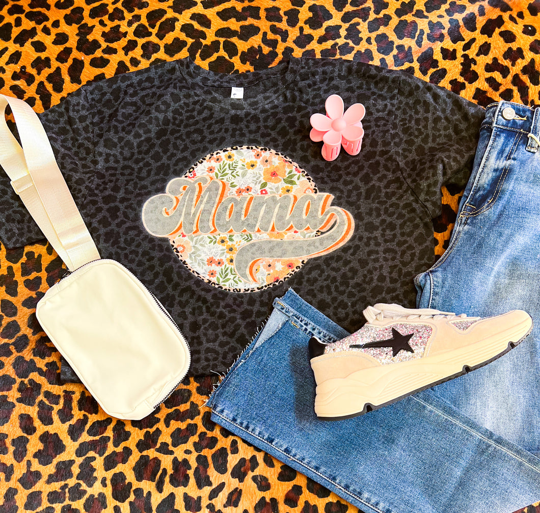 Mama black leopard tee