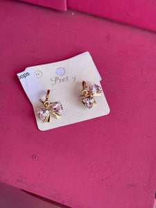 Gold pink rhinestone bow hoops