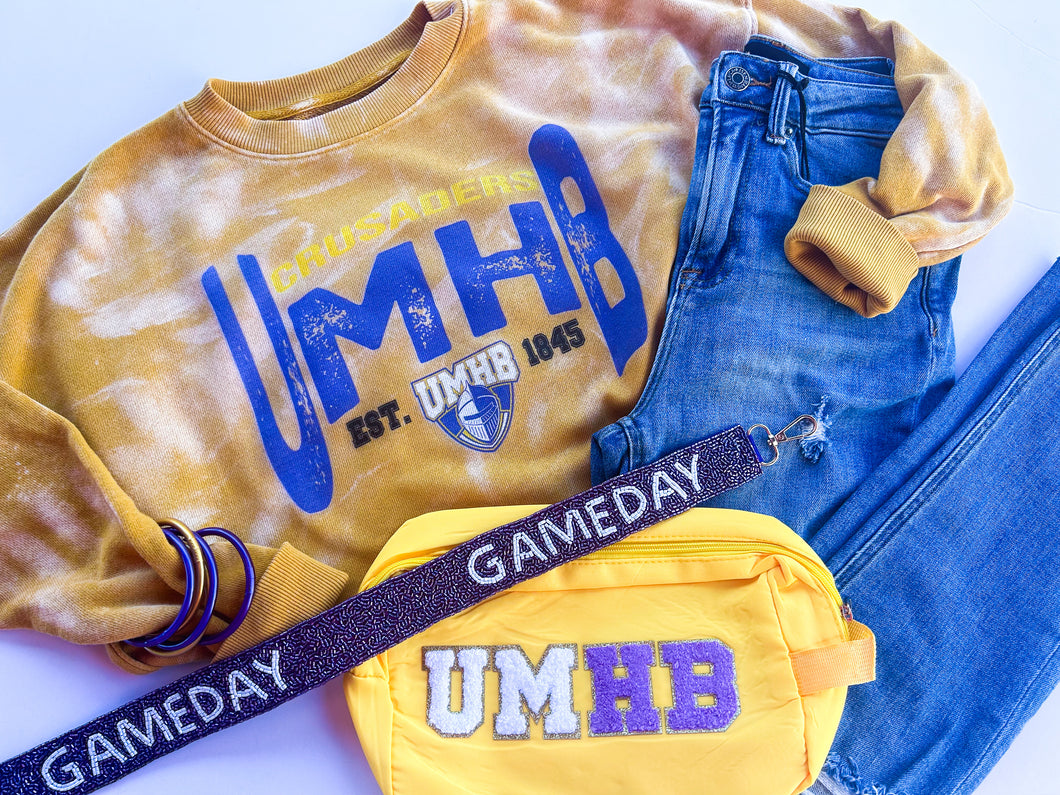 UMHB bleached french terry crewneck