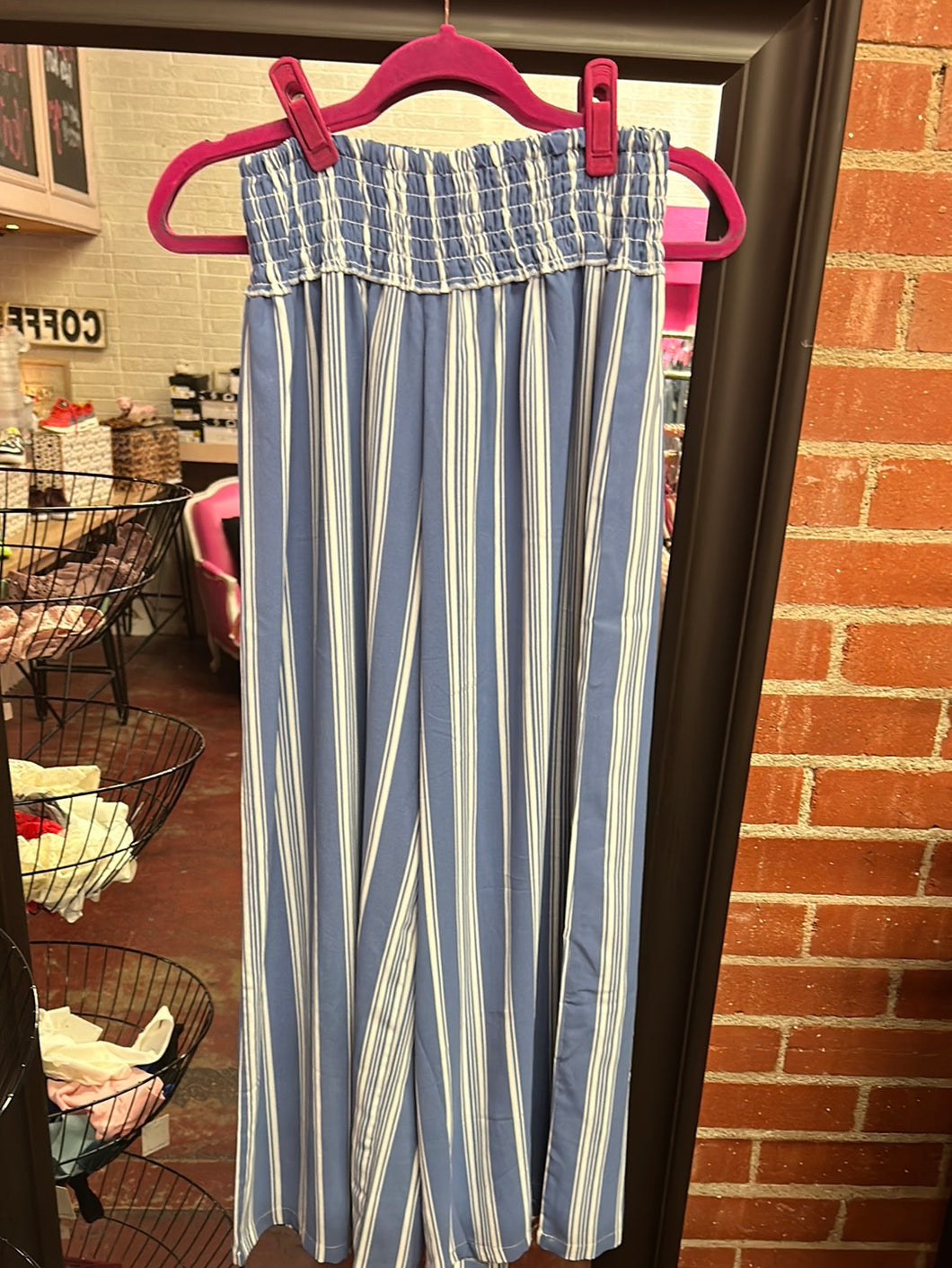 Blue/White Stripe Paradise USA Womens Pants, Medium