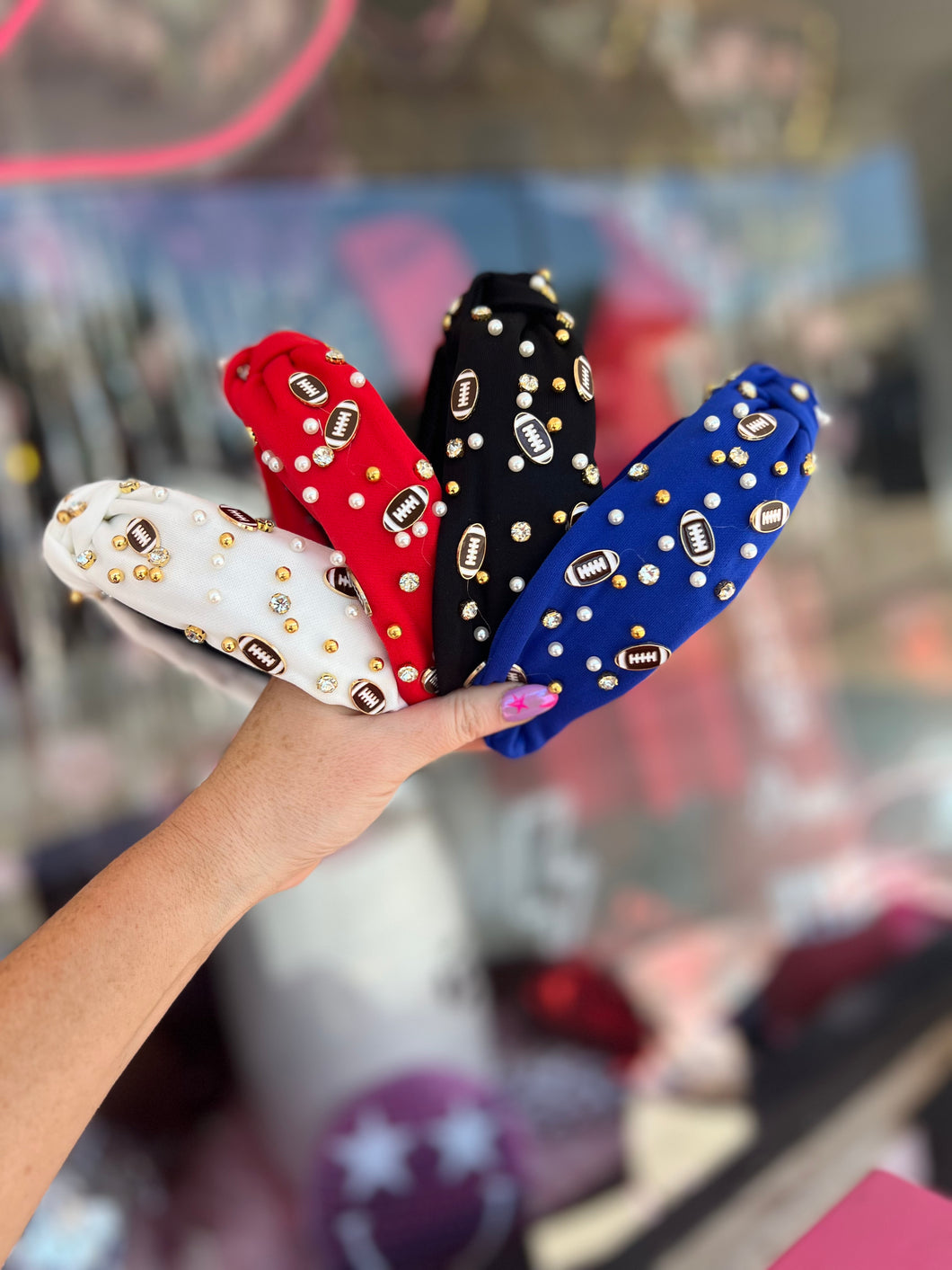 Football rhinestone beaded headband