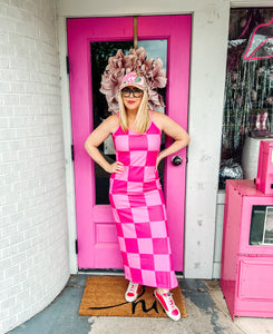 Pink Checkered Maxi Dress