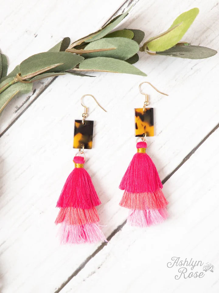 Leopard marble pink tassel earrings