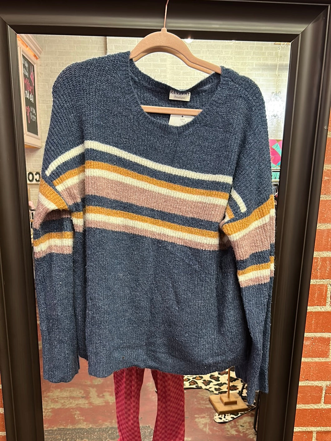Navy with stripes Revile Boutique Sweater, Medium