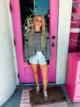 Load image into Gallery viewer, Striped Terry Open Back Long Sleeve Top
