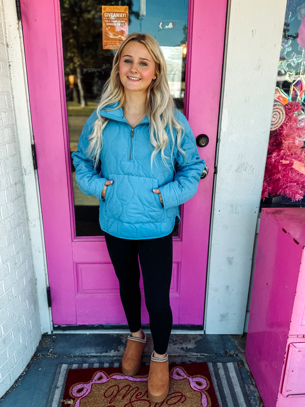 Quilted Half Zip High Neck Pullover