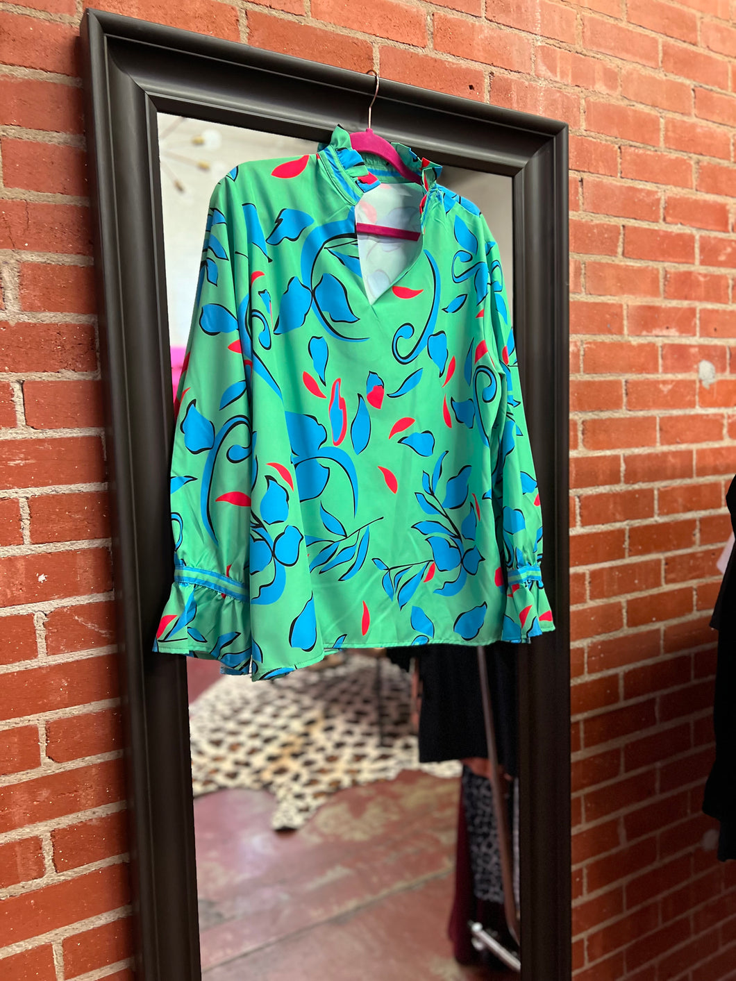 green and blue floral Pink Bulldog Womens Top, 2XL