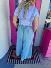 Load image into Gallery viewer, Denim light wash wide leg overalls
