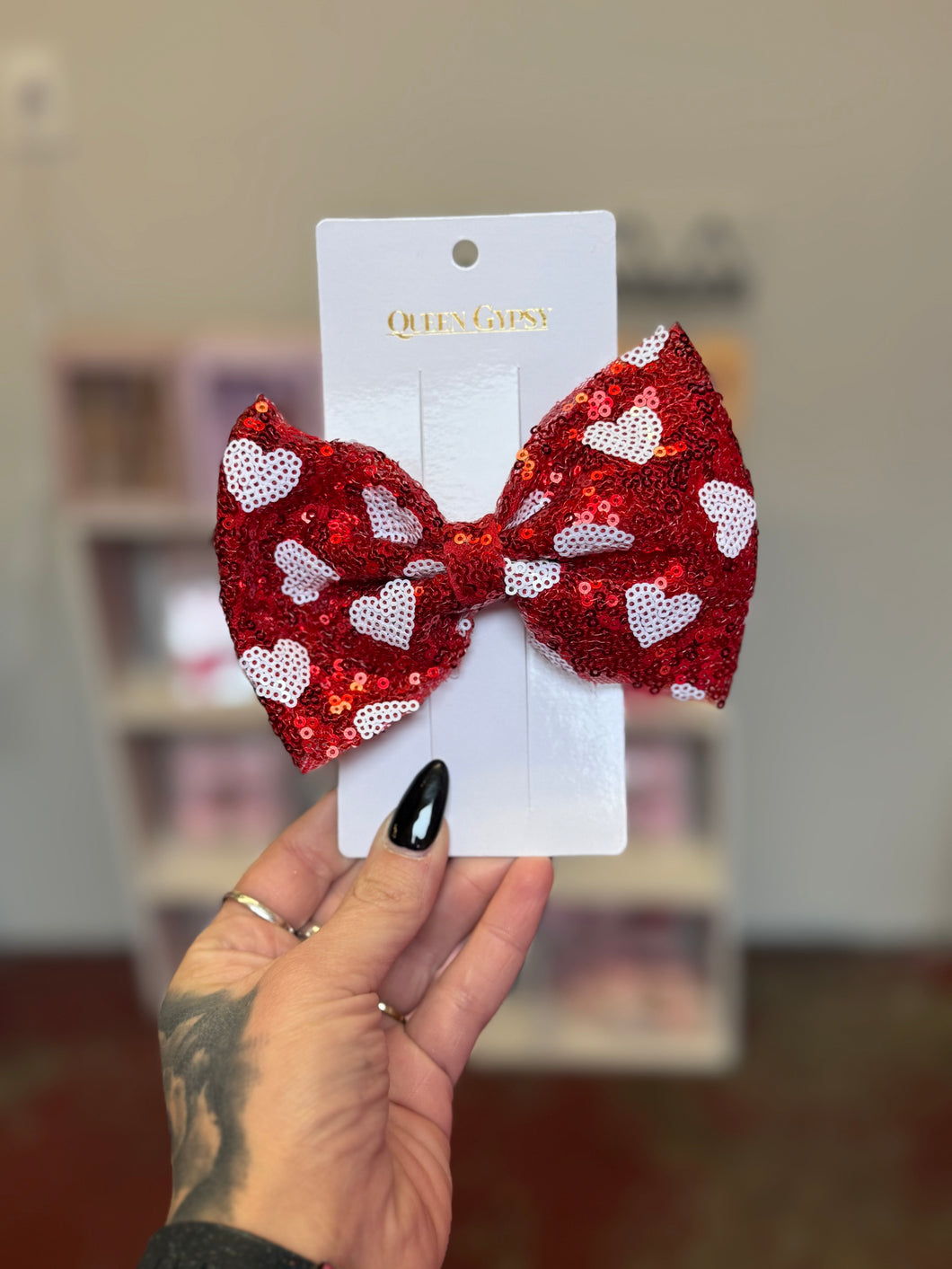 Valentines sequin bow
