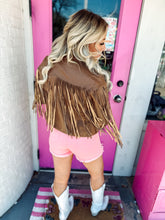 Load image into Gallery viewer, Faux leather moto fringe jacket
