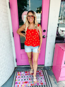 Red sunflower babydoll tank