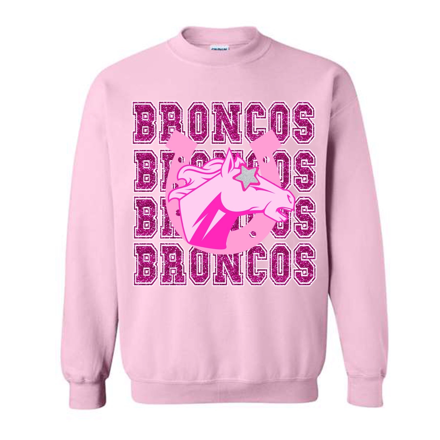 Broncos Pink Faux Glitter Design Pink Bulldog Boutique