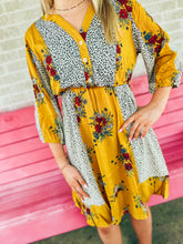 Load image into Gallery viewer, Mustard leopard floral button up dress
