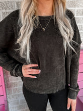 Load image into Gallery viewer, Mineral Washed Dropped Shoulder Waffle Knit Top
