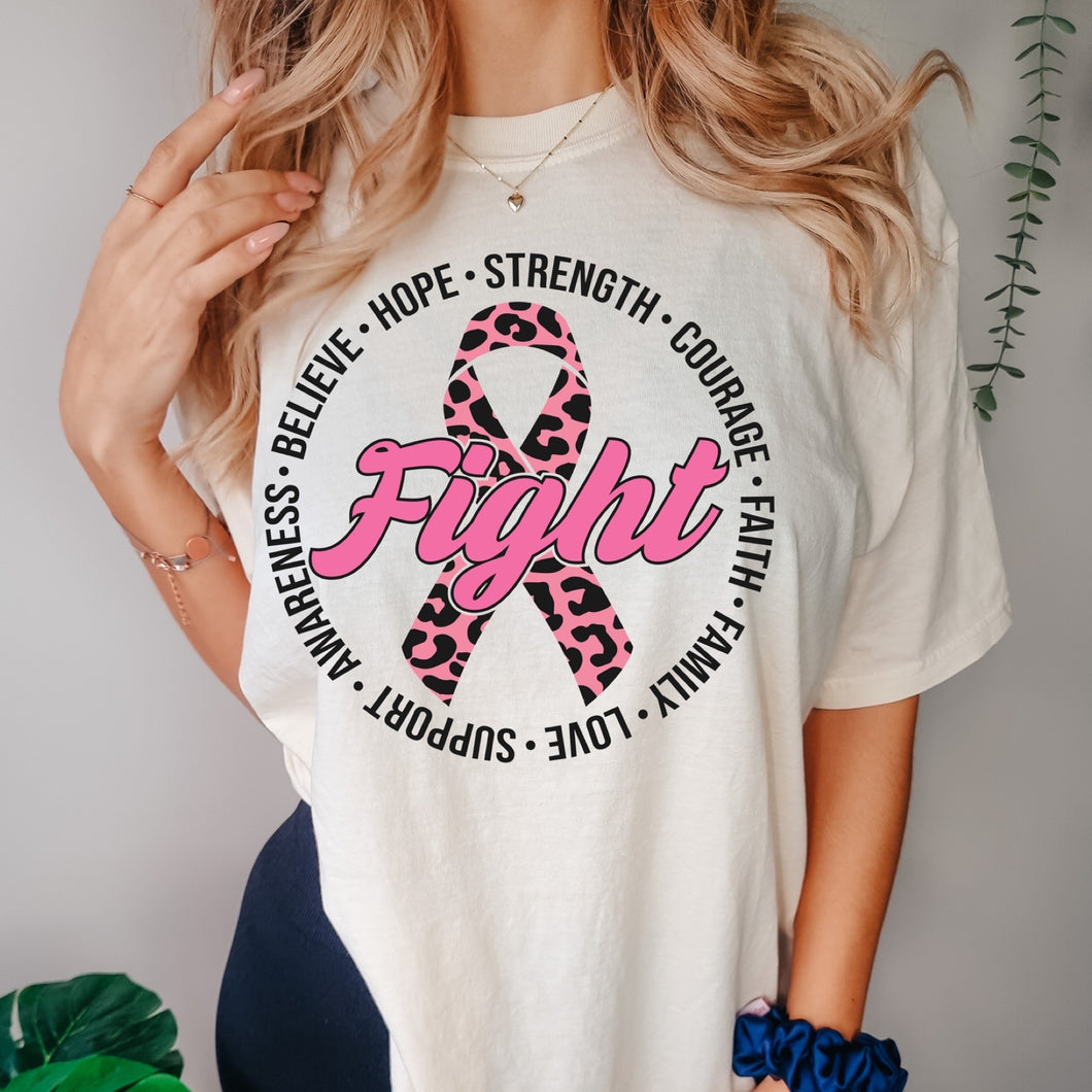 Breast Cancer Leopard Ribbon Tee