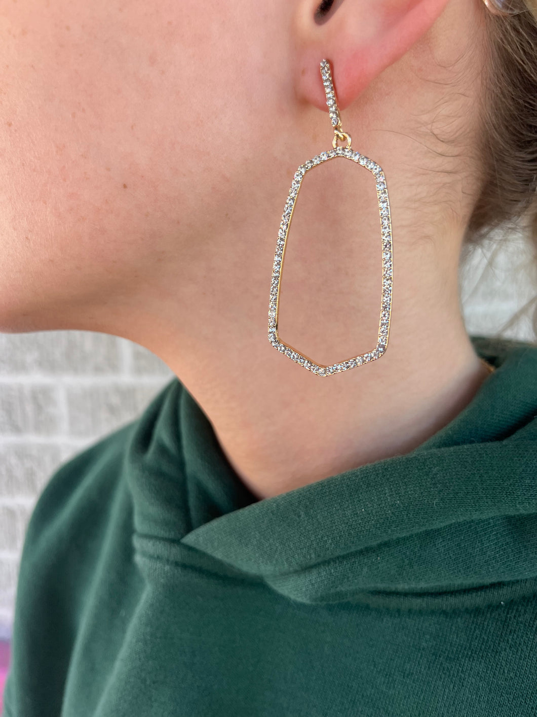 gold rhinestone oval earrings