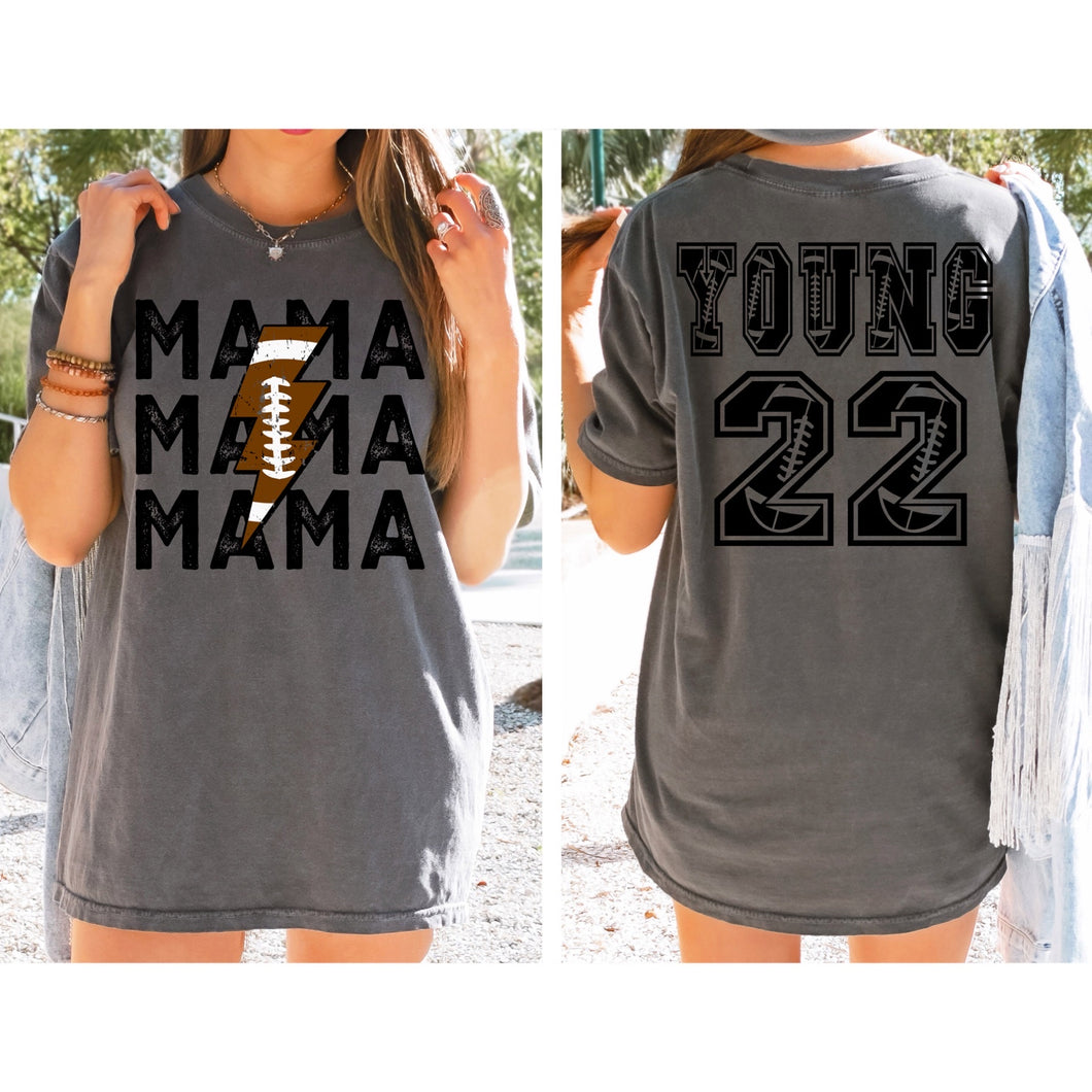 Football Mama Lightning bolt custom name and number tee