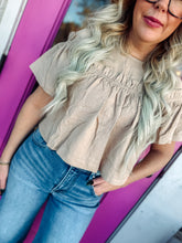 Load image into Gallery viewer, Tan Cropped Blouse With Shirred Yoke
